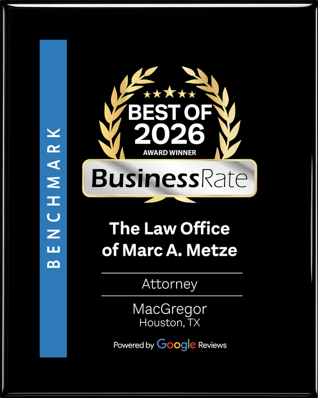 Best of 2026 BusinessRate award plaque for The Law Office of Marc A. Metze